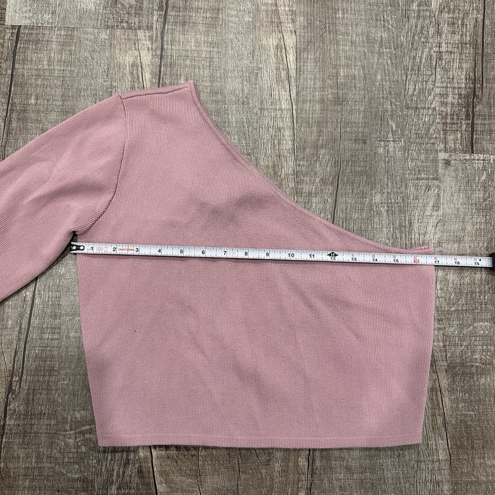 Endless Rose One Shoulder Knit Top Pink Women's M Boho Crop Long Sleeve - Picture 2 of 6